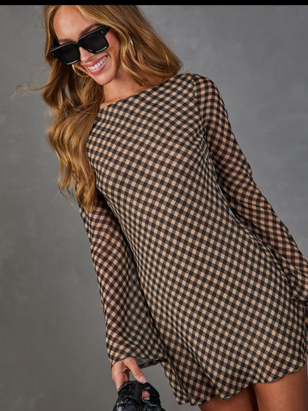 Vici Brown & Black Gingham Mini Dress